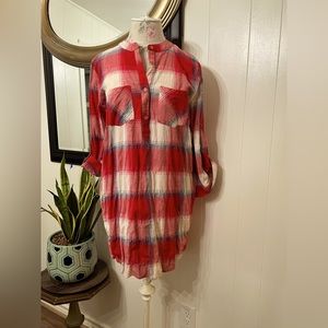 entro Long Plaid Shirt Tail Top